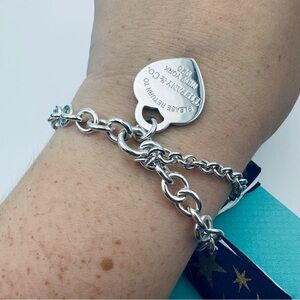 RARE Return to Tiffany & Co. Heart Tag Double Chain Link Bracelet 7” w Packaging